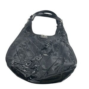 Coach Madison Maggie Patent Leather shoulder Bag weaved leather two compartments